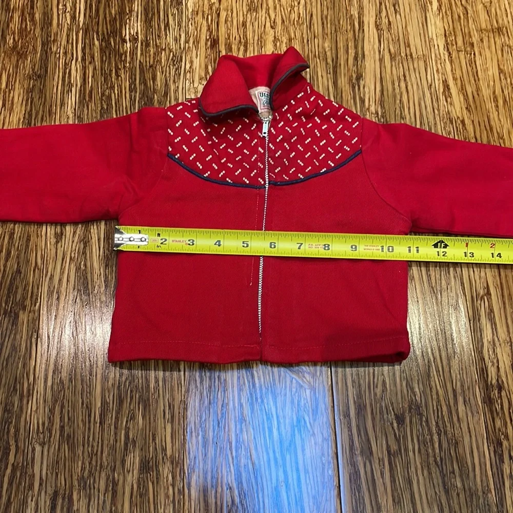 Vintage child’s red matching Christmas overalls and jacket set